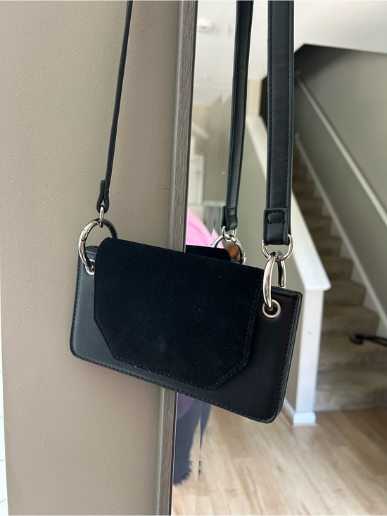 Urban Outfitters Handbags - Urban Outfitters Black Suede-Front Crossbody Bag with Silver Hardware